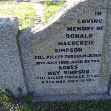 SIMPSON Donald Mackenzie -1968 &amp; Agnes May -1982