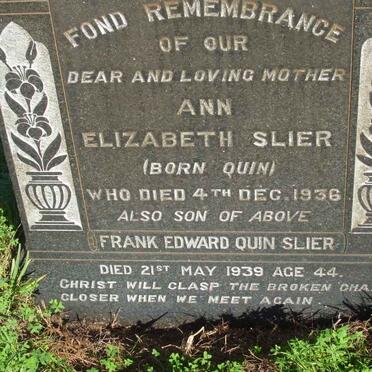 SLIER Ann Elizabeth nee QUIN  -1936 :: SLIER Edward Frank Quin  -1939