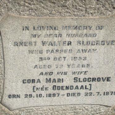 SLOGROVE Ernest Walter −1953 &amp; Coba Maria ODENDAAL 1897-1970