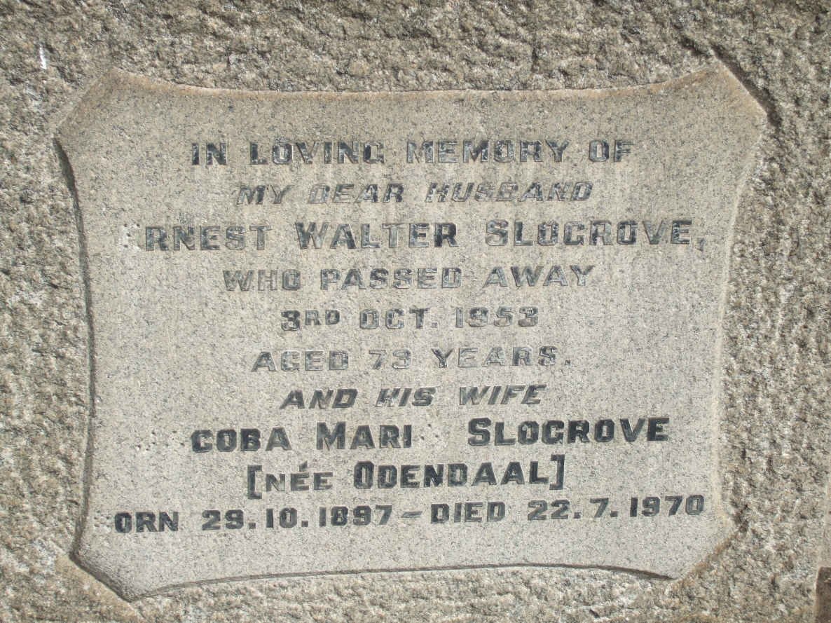 SLOGROVE Ernest Walter −1953 &amp; Coba Maria ODENDAAL 1897-1970