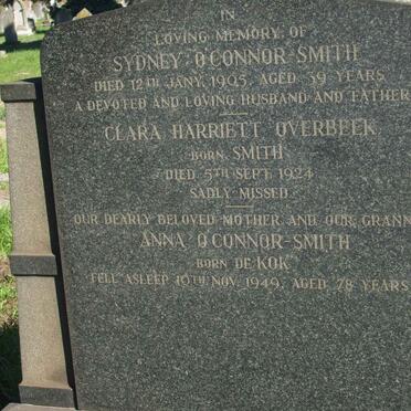 SMITH Sydney, O’Connor -1905 &amp; Anna De KOK  -1949 :: OVERBEEK Clara Harriett nee SMITH -1924