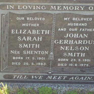 SMITH Johan Gerhardus Nelson 1901-1975 &amp; Elizabeth Sarah SHENTON 1901-1983