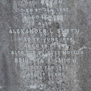 SMITH Sarah F.B. nee BERGH -1895 :: SMITH Alexander L. -1898 :: SMITH Reinetta B. -1909  