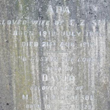 SMYTH Frederick Zachariah 1858-1934 &amp; Ada 1856-1917 :: NICHOLSON David 1928-1930