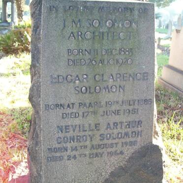 SOLOMON J.M. 1883-1920 :: SOLOMON Edgar Clarence 1888-1951 :: SOLOMON Neville Arthur Conroy 1928-1964