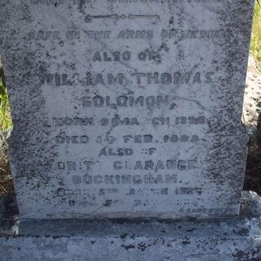 SOLOMON Alida Helena 1890-1891 :: SOLOMON William Thomas 1898-1899 :: BUCKINGHAM ? Clarance 1920-1920 