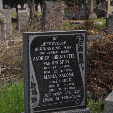 SPUY Andries Christoffel, van der 1905-1984 &amp; Maria Salome DE KOCK 1908-2009