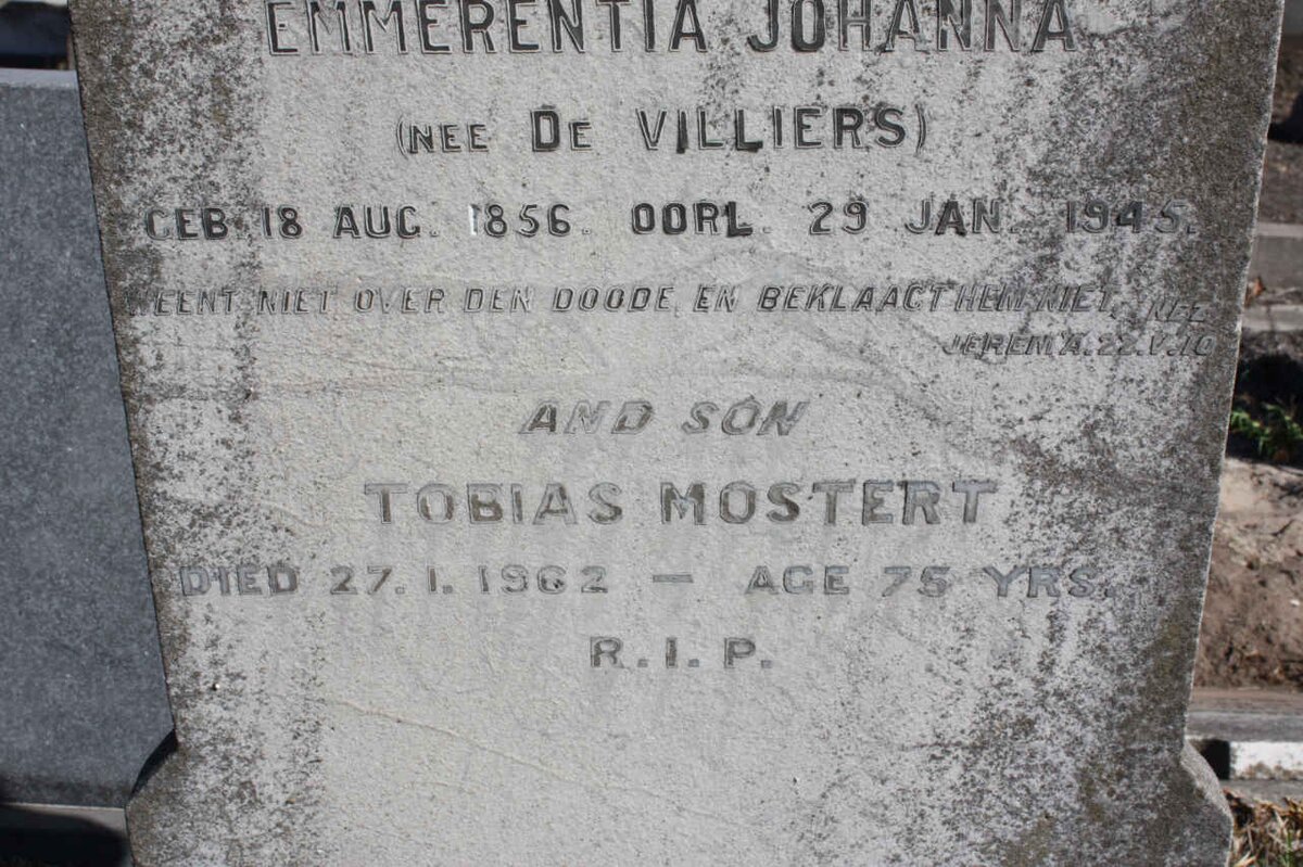SPUY Emmerentia Johanna, van der nee DE VILLIERS  1856-1945 :: VAN DER SPUY Tobias Mostert -1962