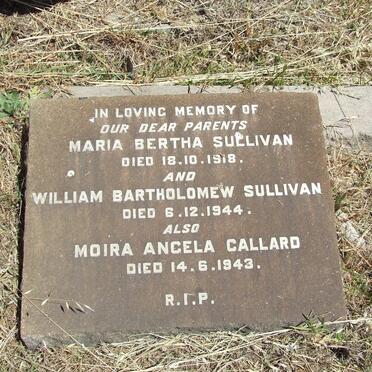 SULLIVAN William Bartholomew -1944 &amp; Maria Bertha -1918 :: CALLARD Moira Angela -1943