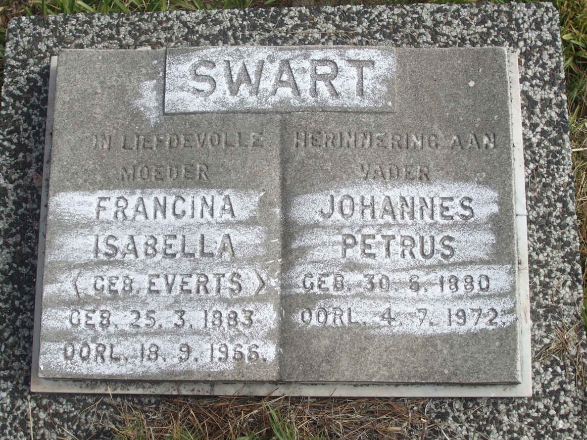 SWART Johannes Petrus 1880-1972 &amp; Francina Isabella EVERTS 1883-1966