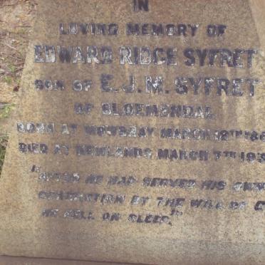 SYFRET Edward Ridge 1860-1937