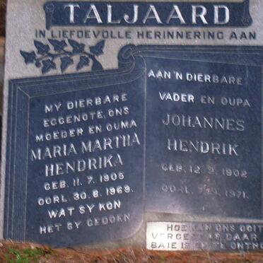 TALJAARD Johannes Hendrik 1902-1971 &amp; Maria Martha Hendrika 1906-1969
