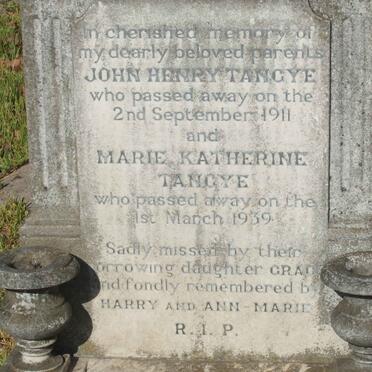 TANGYE John Henry -1911 &amp; Marie Katherine  -1939