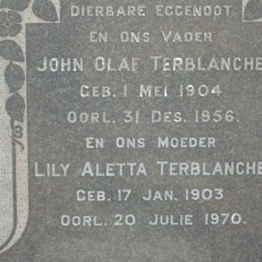 TERBLANCHE John Olaf 1904-1956 &amp; Lily Aletta 1903-1970