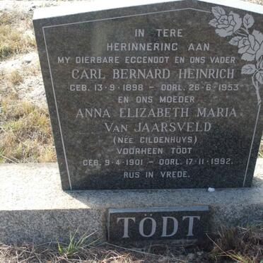 TÖDT Carl Bernard Heinrich 1898-1953 &amp; Anna Elizabeth Maria VAN JAARSVELD, formerly TÖDT, nee GILDENHUYS 1901-1992