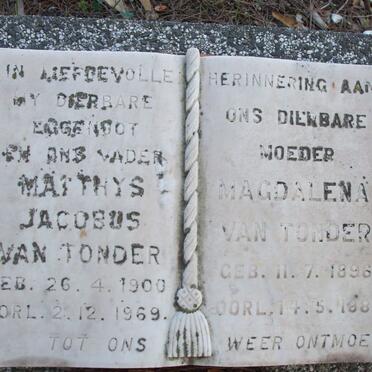 TONDER Matthys Jacobus, van 1900-1969 &amp; Magdalena 1896-1989