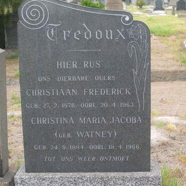 TREDOUX Christiaan Frederick 1876-1963 &amp; Christina Maria Jacoba WATNEY 1884-1966