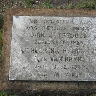 TREDOUX Dirk J. -1929 &amp; Wilhelmina H. Van RHYN -1948