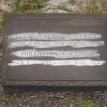 THERON Susie nee KRIGE -1958 :: KRIGE Phillippina A.A. 1892-1964
