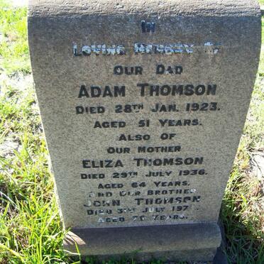 THOMSON Adam -1923 &amp; Eliza -1936 :: THOMSON John -197?