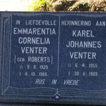 VENTER Karel Johannes 1955-1989 :: VENTER Emmarentia Cornelia nee ROBERTS 1929-1966