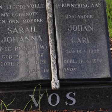 VOS Johan Carl 190?-1993 &amp; Sarah Johanna ROSSOUW 1896-1979