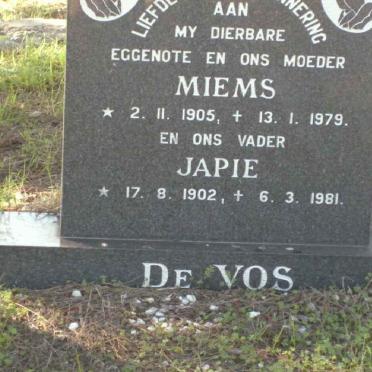 VOS Japie, de 1902-1981 &amp; Miems 1905-1979
