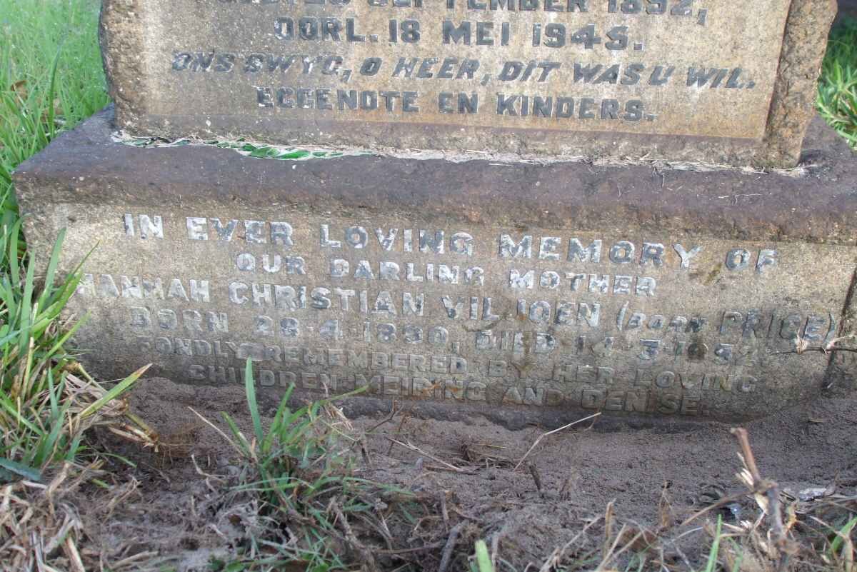 VILJOEN Hannah Christian nee PRICE 1890-1952