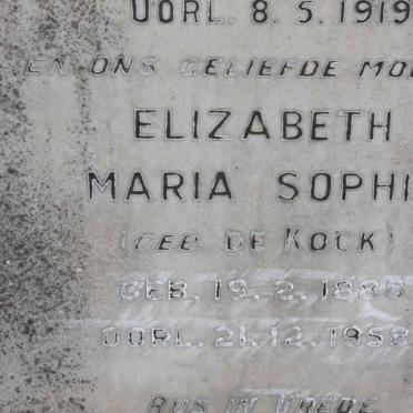 VISAGIE Elizabeth Maria Sophia nee DE KOCK 1885-1958