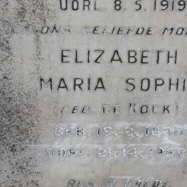 VISAGIE Elizabeth Maria Sophia nee DE KOCK 1885-1958