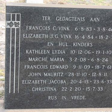 VINK Francois C. 1883-1946 &amp; Elizabeth J.G. 1884-1975