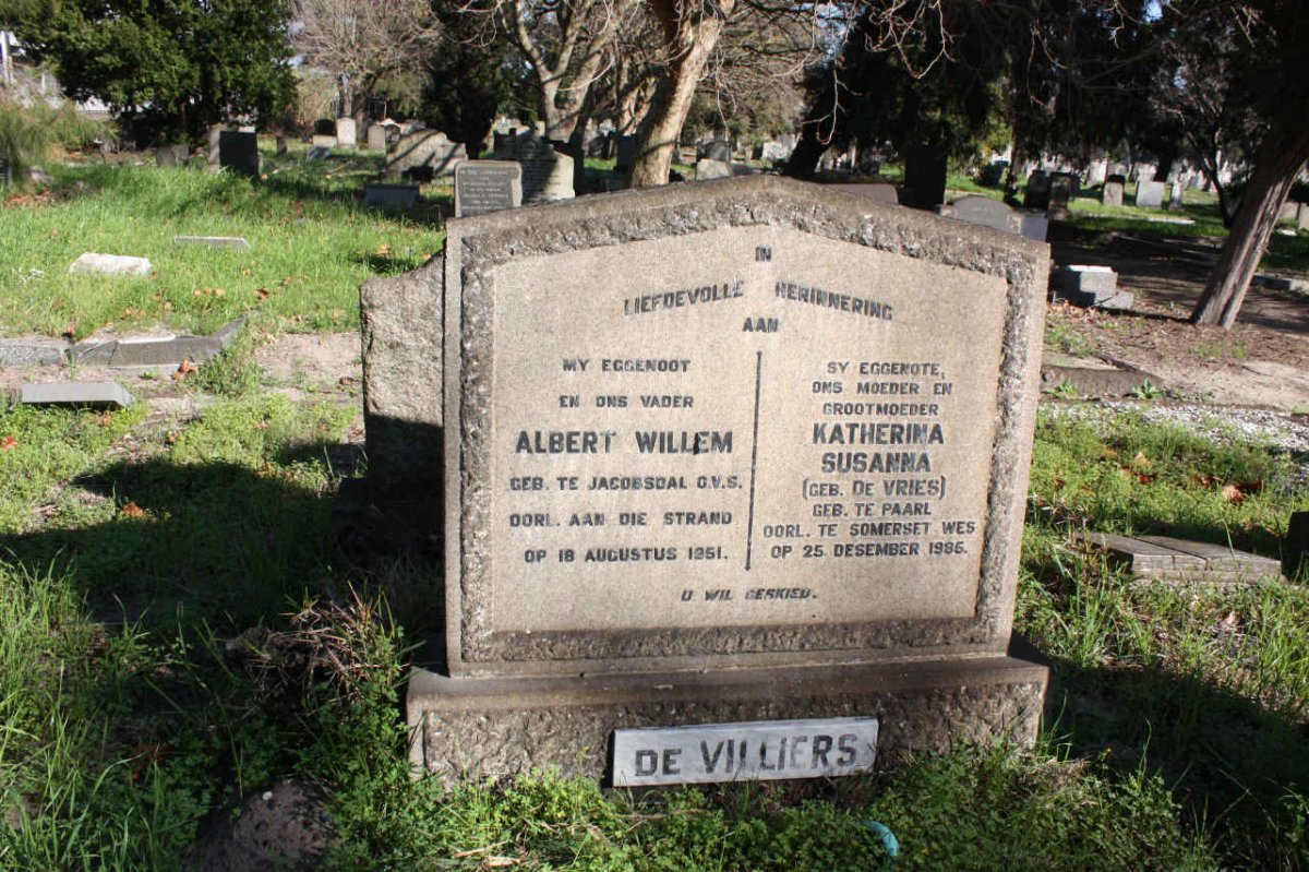 VILLIERS Albert Willem, de -1951 &amp; Katherina Susanna DE VRIES -1986