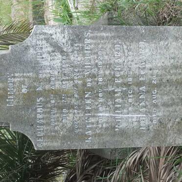 VILLIERS Gerhardus N., de 1852-1898 &amp; Kathleen -1920 :: ECKHARD William -1904 &amp; Johanna -1926