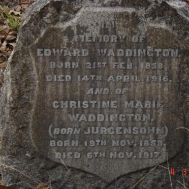 WADDINGTON Edward 1858-1916 &amp; Christine Marie JURGENSOHN 1859-1917