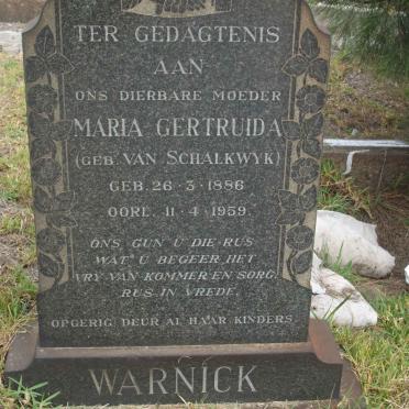 WARNICK Maria Gertruida nee VAN SCHALKWYK 1886-1959