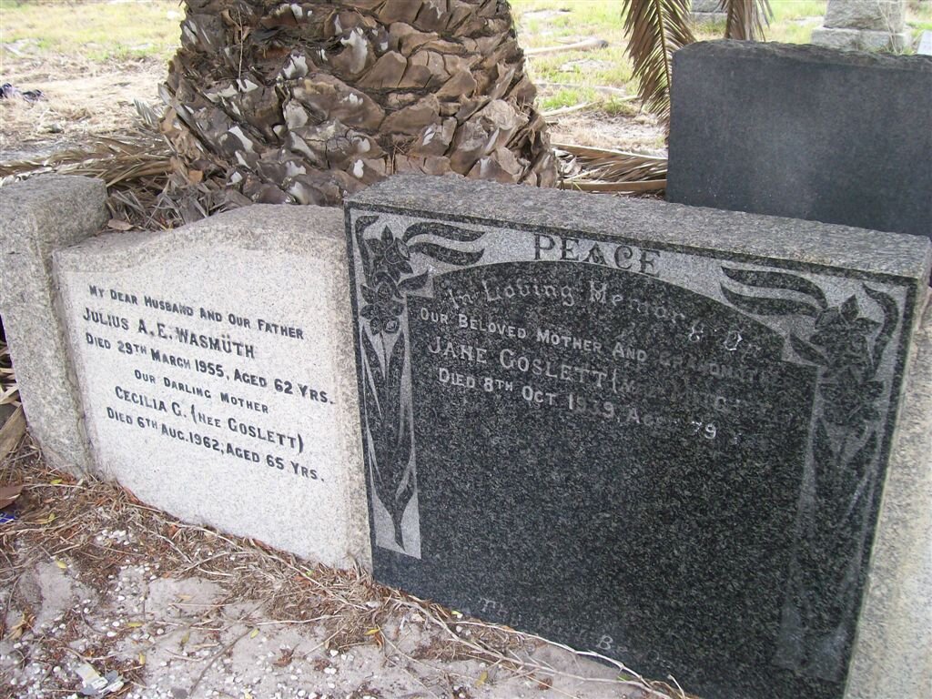 WASMUTH Julius A.E. -1955 &amp; Cecilia G. GOSLETT -1962 :: GOSLETT Jane nee MITCHELL -1939
