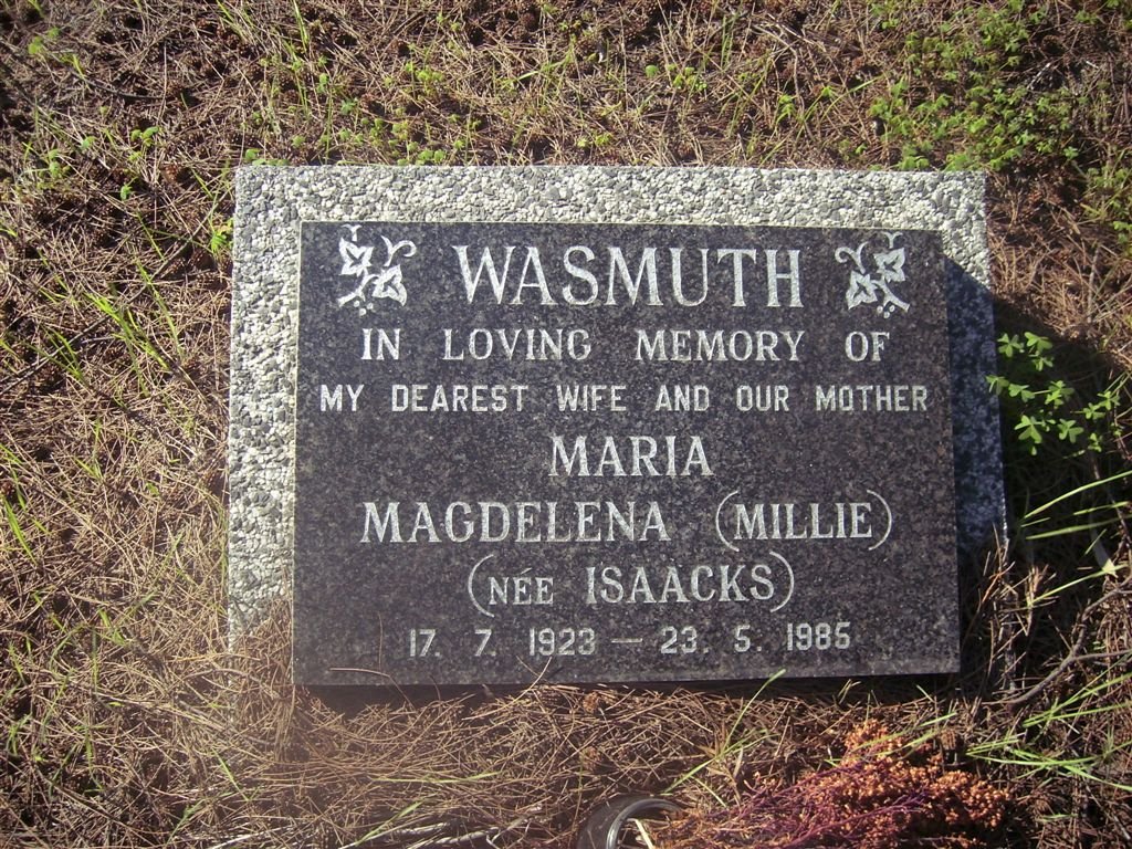 WASMUTH Maria Magdalena nee ISAACKS 1923-1985