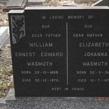 WASMUTH William Ernest Edward 1899-1970 &amp; Elizabeth Johanna 1902-1970