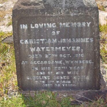 WATERMEYER Christian Johannes -1916 &amp; Caroline Agnes Maria -1940