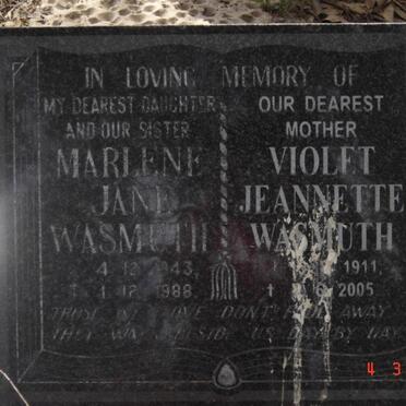 WASMUTH Marlene Jane 1943-1988 :: WASMUTH Violet Jeannette 1911-2005