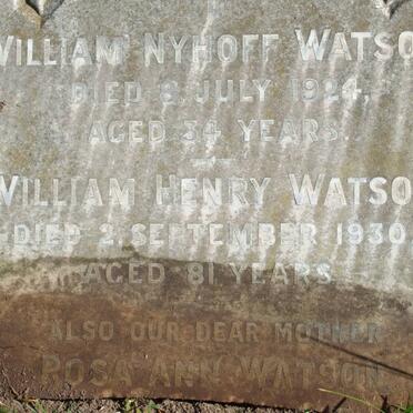 WATSON William Nyhoff -1924 :: WATSON William Henry -1930 :: WATSON Rosa Ann -1931 :: WATSON Ruth Elizabeth -1955