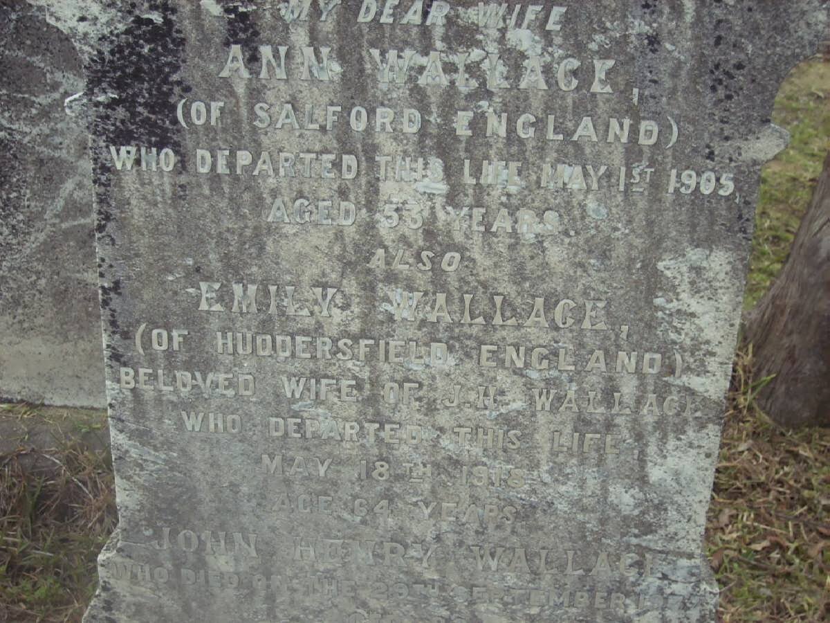 WALLACE John Henry -1937 &amp; Emily 1913 :: WALLACE Ann -1905