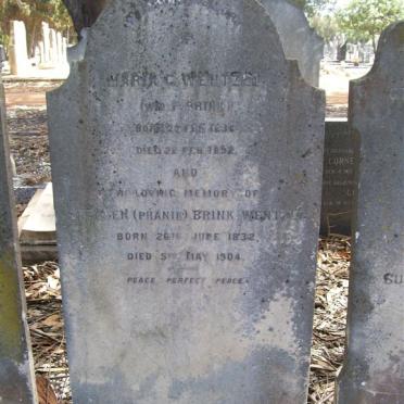 WENTZEL Stephen Brink 1832-1904 &amp; Maria C. BRINK 1836-1892