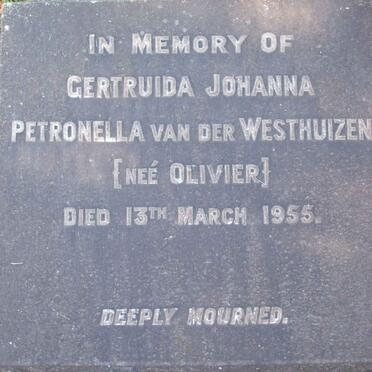 WESTHUIZEN Gertruida Johanna Petronella, van der nee OLIVIER -1955