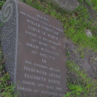 WERTH Willem Christian Lodewyk 1883-1938 &amp; Fredericka Louisa Elizabeth 1883-1959