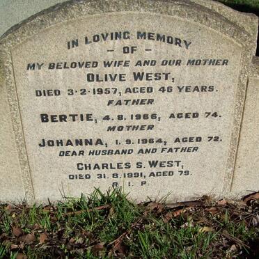 WEST Olive -1957 :: WEST Bertie -1966 :: WEST Johanna -1964 :: WEST Charles S. 1991