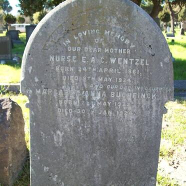 WENTZEL E.A.C 1861-1924 :: BUCHFINCK Margaret Anna 1922-1924