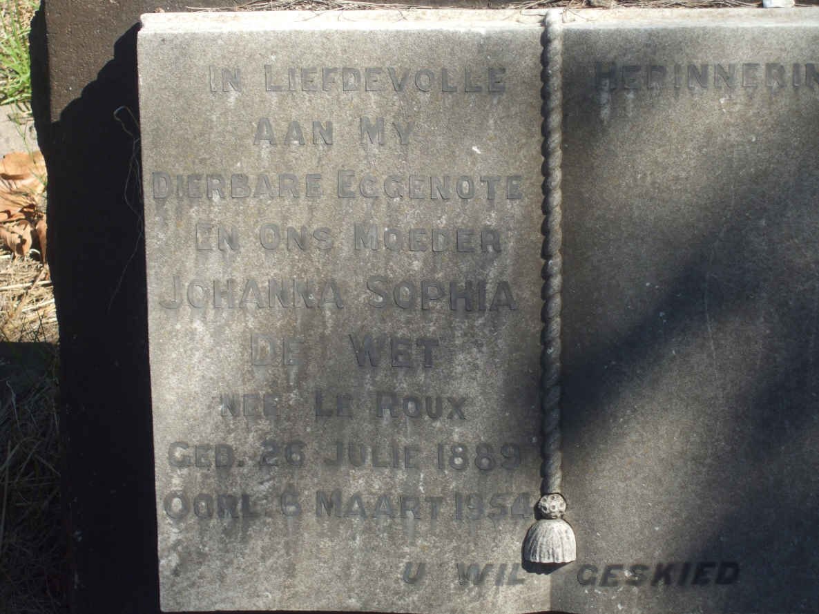 WET Johanna Sophia, de nee LE ROUX 1889-1954