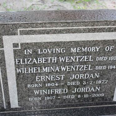WENTZEL Elizabeth -1929 :: WENTZEL Wilhelmina -1948 :: JORDAN Ernest 1904-1977 &amp; Winifred 1907-2009