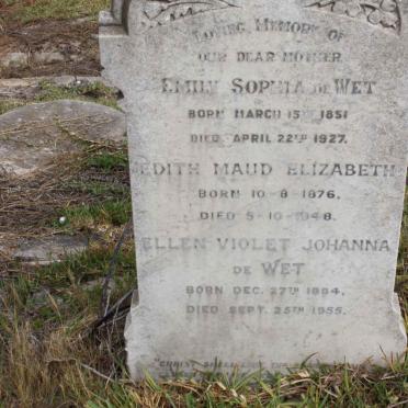 WET Emily Sophia, de 1851-1927 :: DE WET Edith Maud Elizabeth 1876-1948 :: DE WET Ellen Violet Johanna 1864-1955
